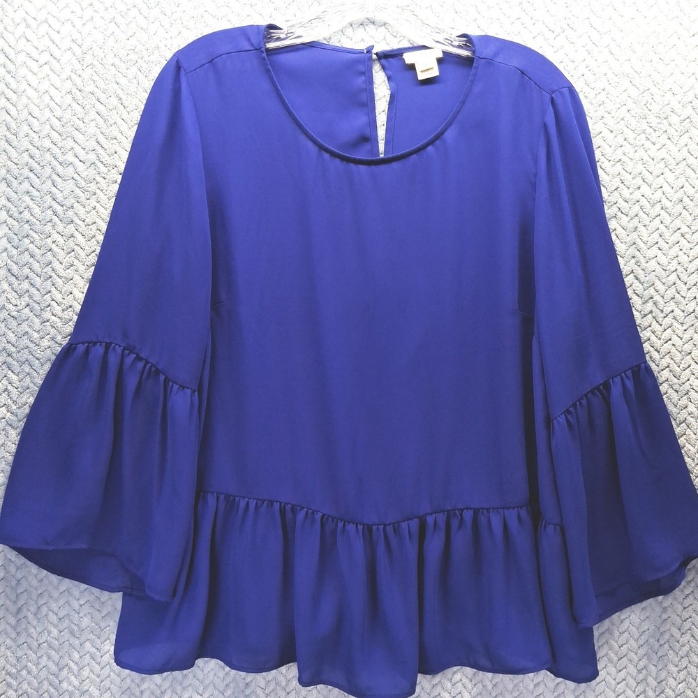 J.Crew Royal Blue Bell Sleeve Peplum Blouse Top Medium Boho Minimalist‎